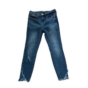 Judy Blue Tulip Hem Skinny Fit Raw Hem Jeans | Dark Blue | 7/28